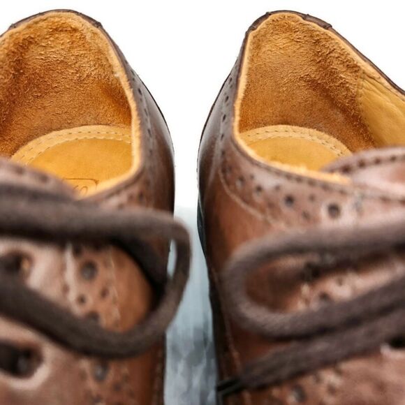 Sandro Moscoloni Handcrafted Brown Leather Lace-Up Brogue Wingtip Derby Shoes - Picture 5 of 12